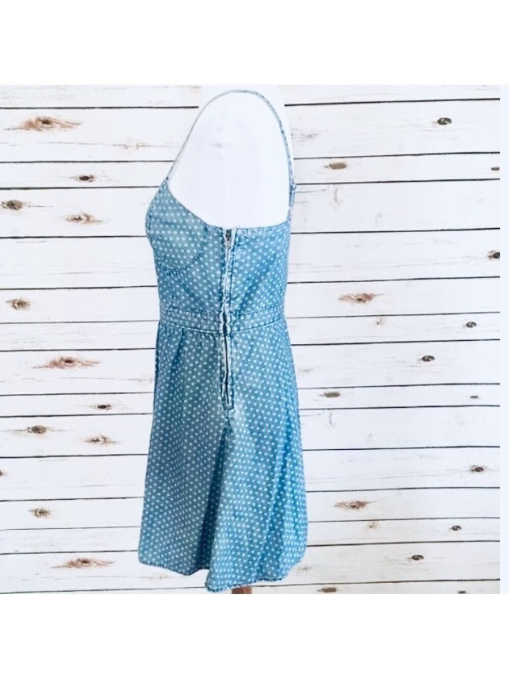 Mossimo Chambray Denim Polka Dot Mini Dress Sz Med - Picture 7 of 11